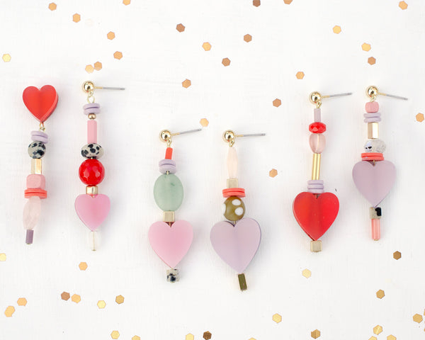 Heart Gemstone Earrings, Valentines day earrings, Mix and Match
