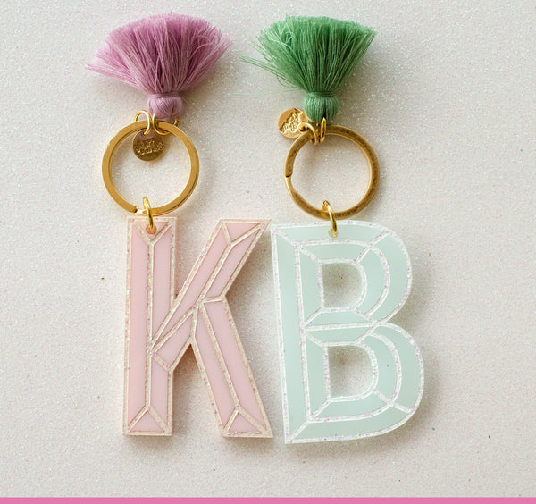 Initial keychain with tassel, Personalized Rainbow letter keychain - p –  jillmakes