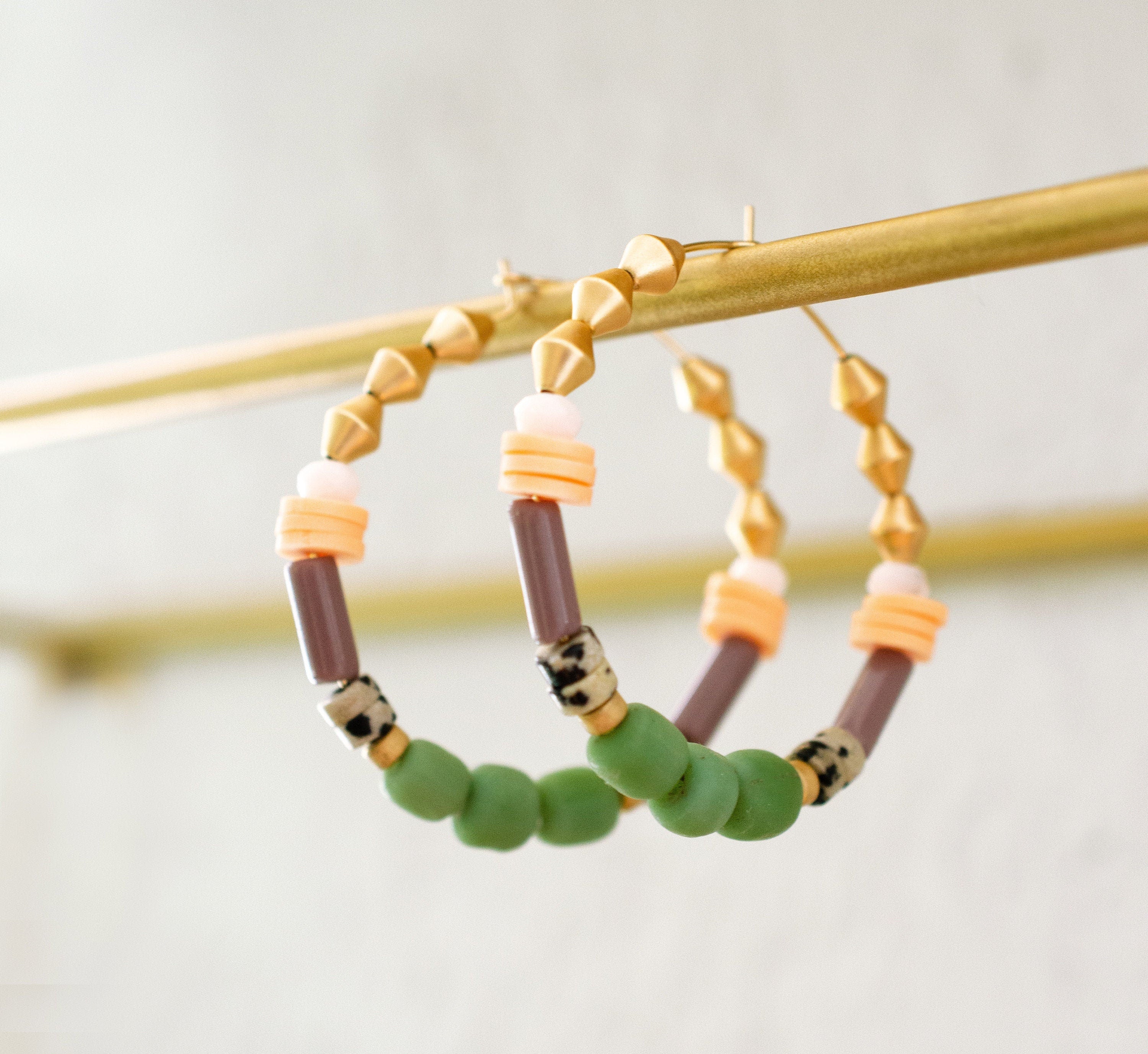 Colorful Beaded hoops, gold filled earrings, natural stone earrings, s –  jillmakes