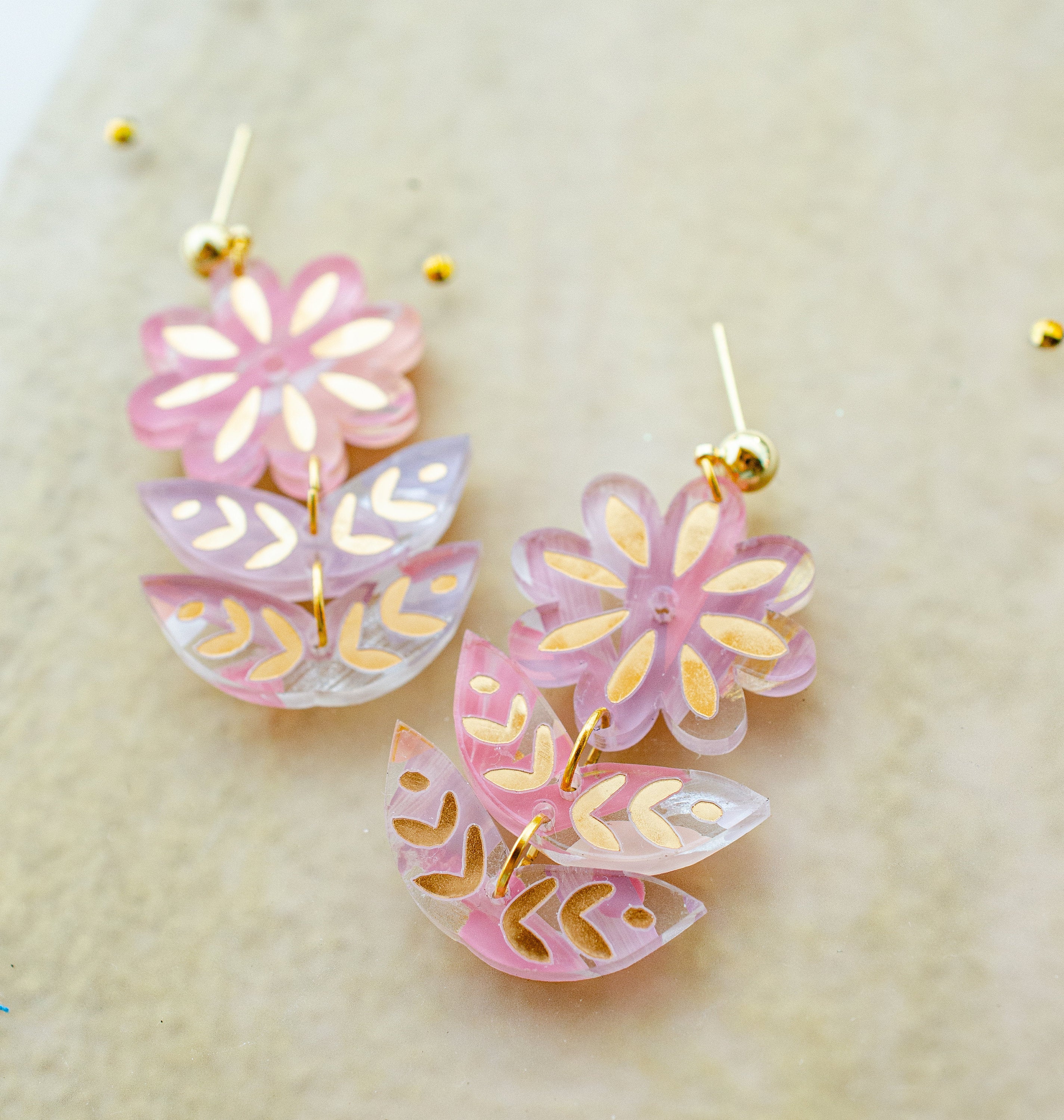 Floral Polymer Clay Earrings, Hand Painted Earrings
