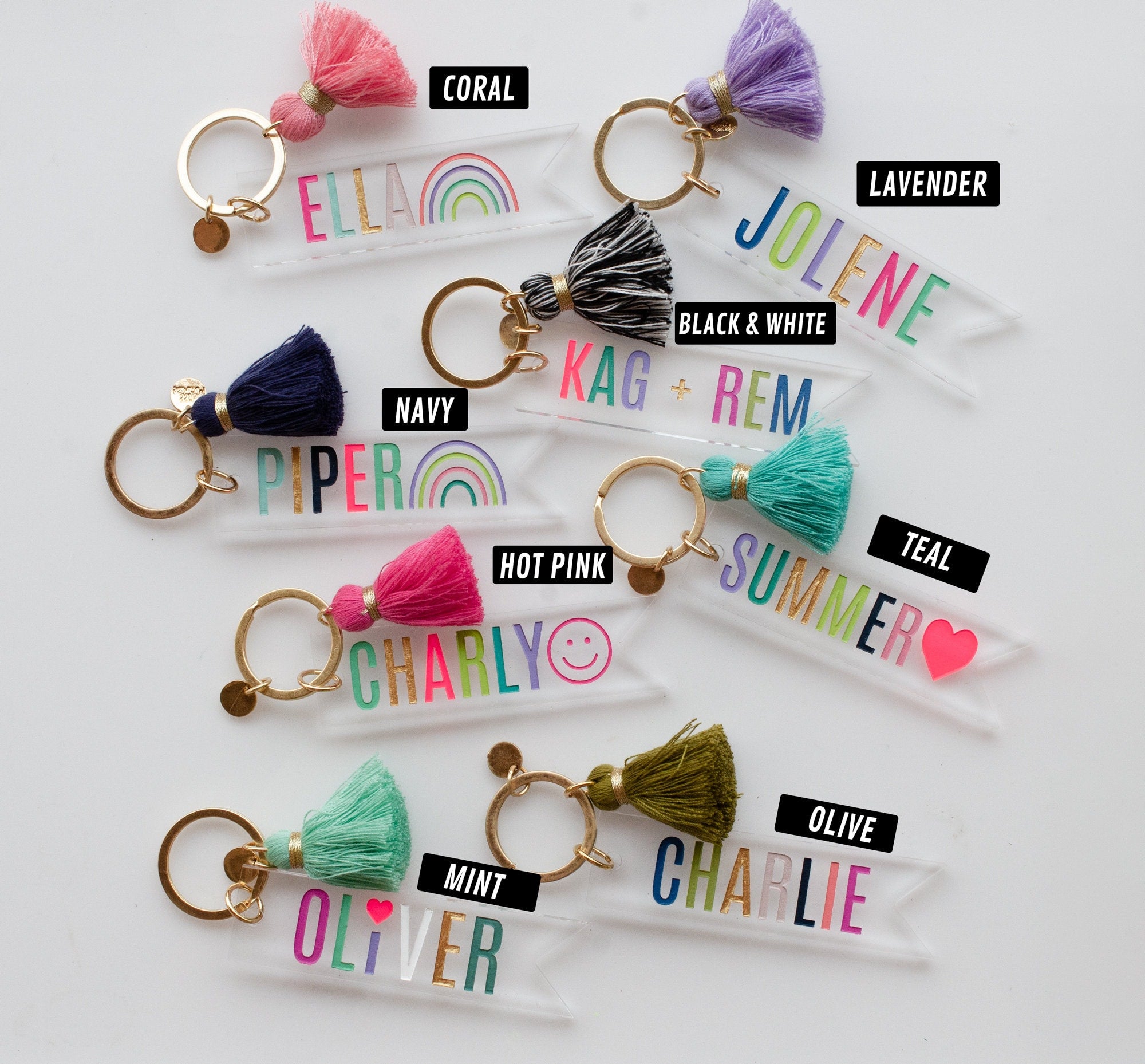 Initial keychain with tassel, Personalized Rainbow letter keychain