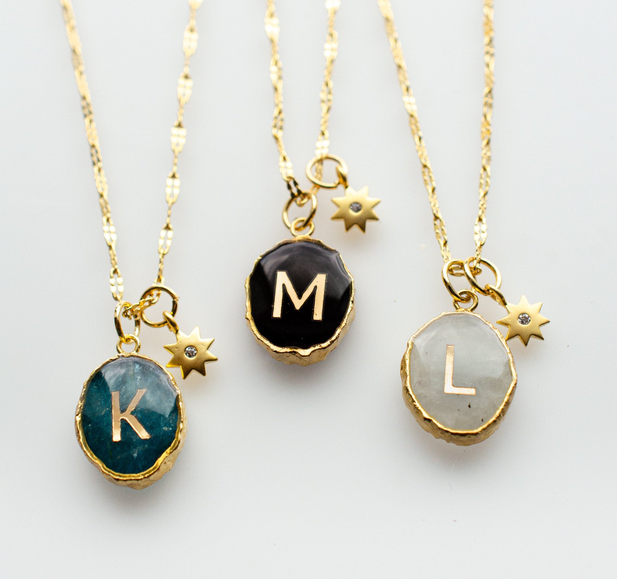 Custom Initial Charm Necklace Three initials Gold with Crystals